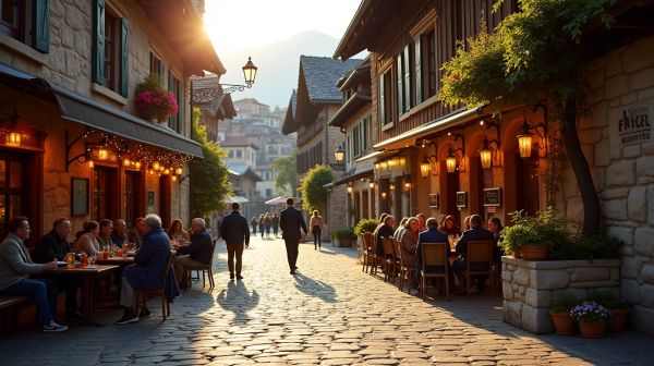 Le village de Megève à l'heure du dîner